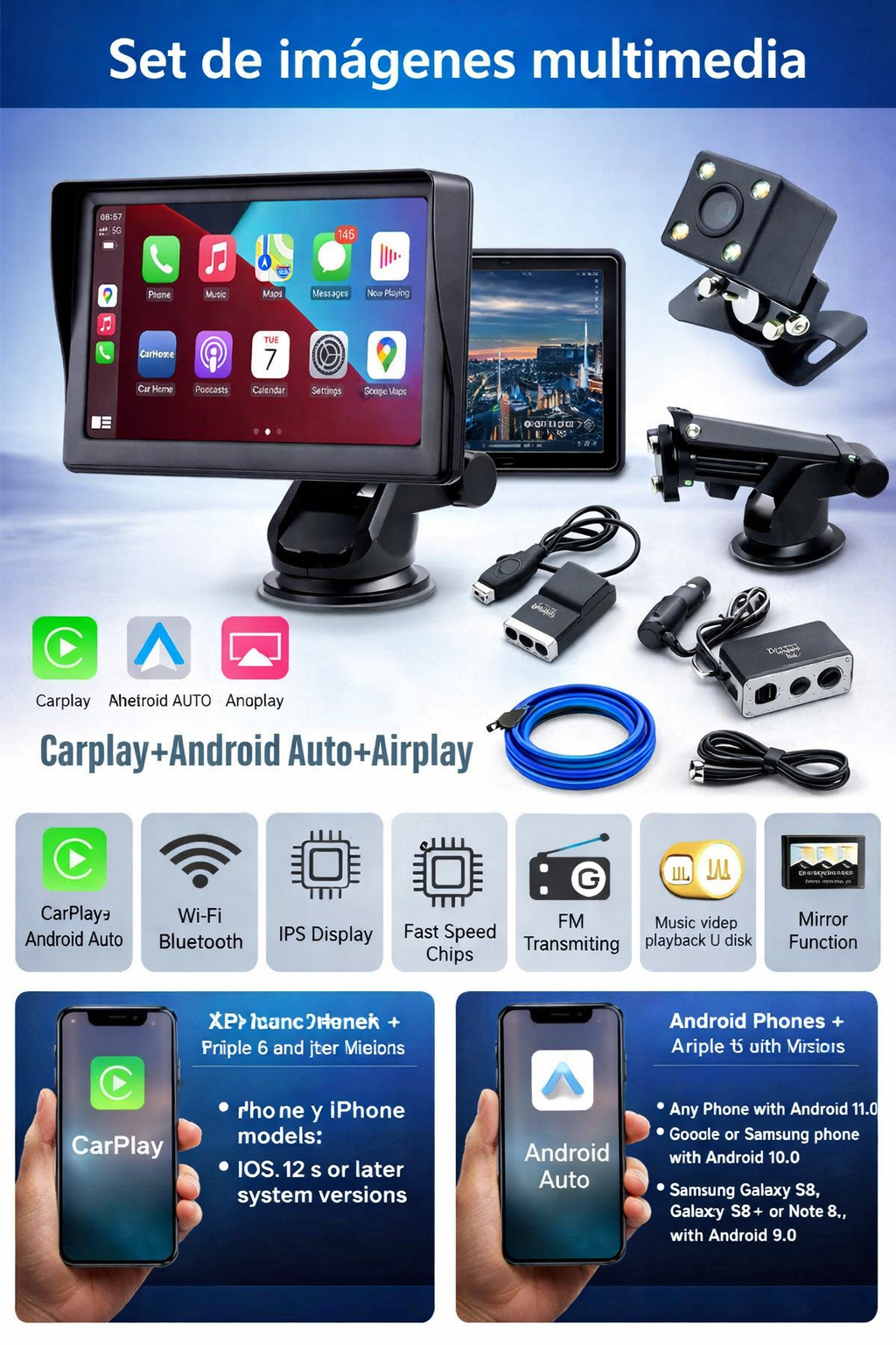 Pantalla Inteligente para Auto IPS de 7" con CarPlay y Android Auto Inalámbricos