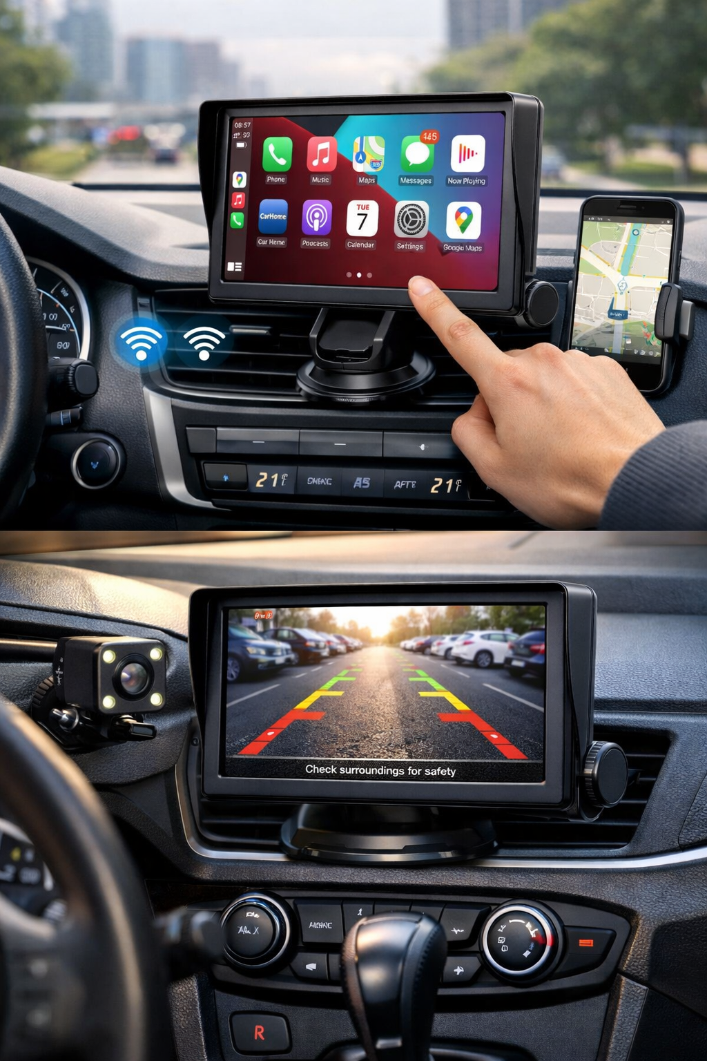 Pantalla Inteligente para Auto IPS de 7" con CarPlay y Android Auto Inalámbricos