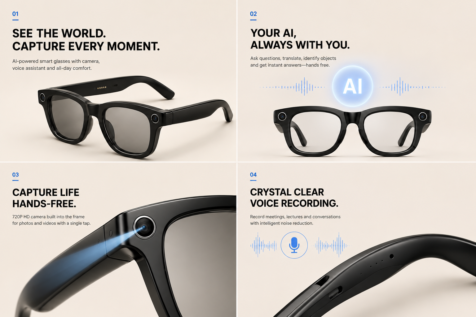 Gafas Inteligentes con IA | Cámara, Bluetooth y Traducción en Tiempo Real