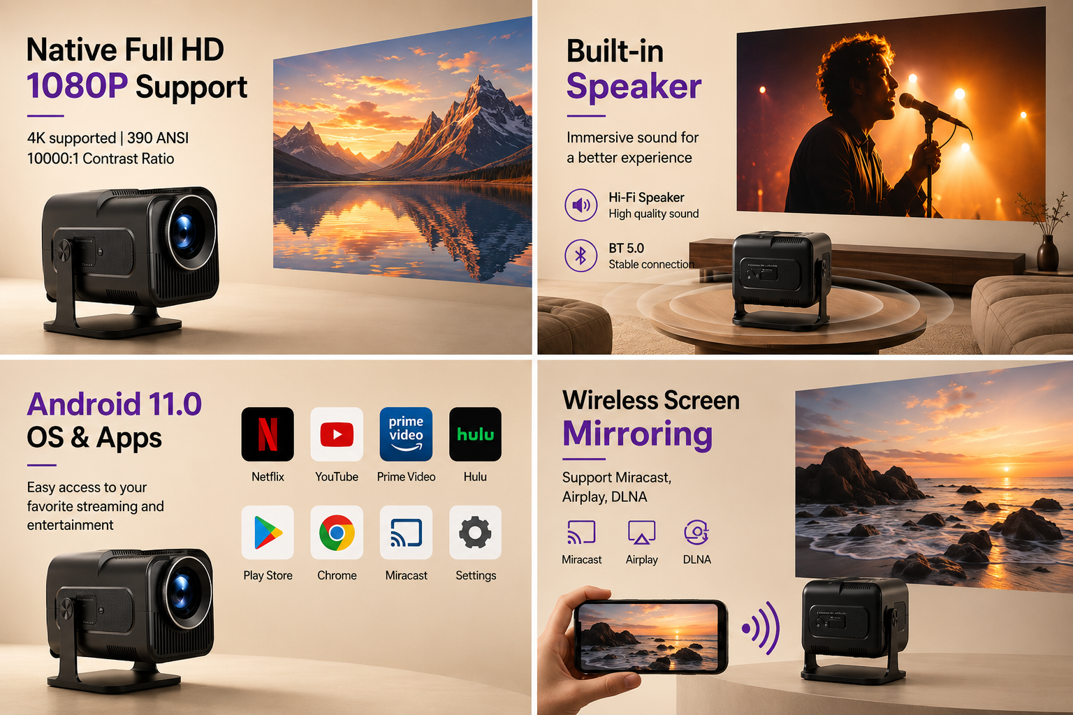 Mini Proyector 4K Smart WiFi 5G | Portátil con Android y Proyección HD
